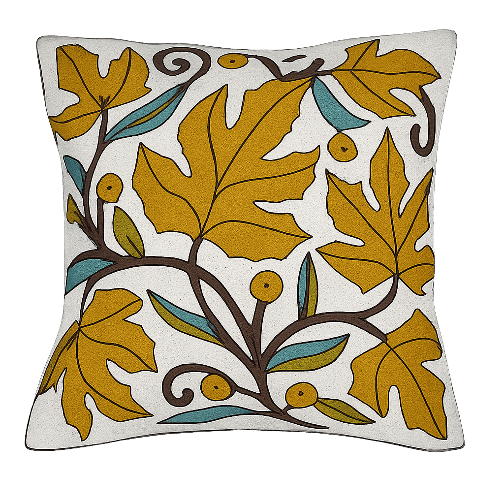 Handcrafted Leaf Embroidery Pillow Cover view 2