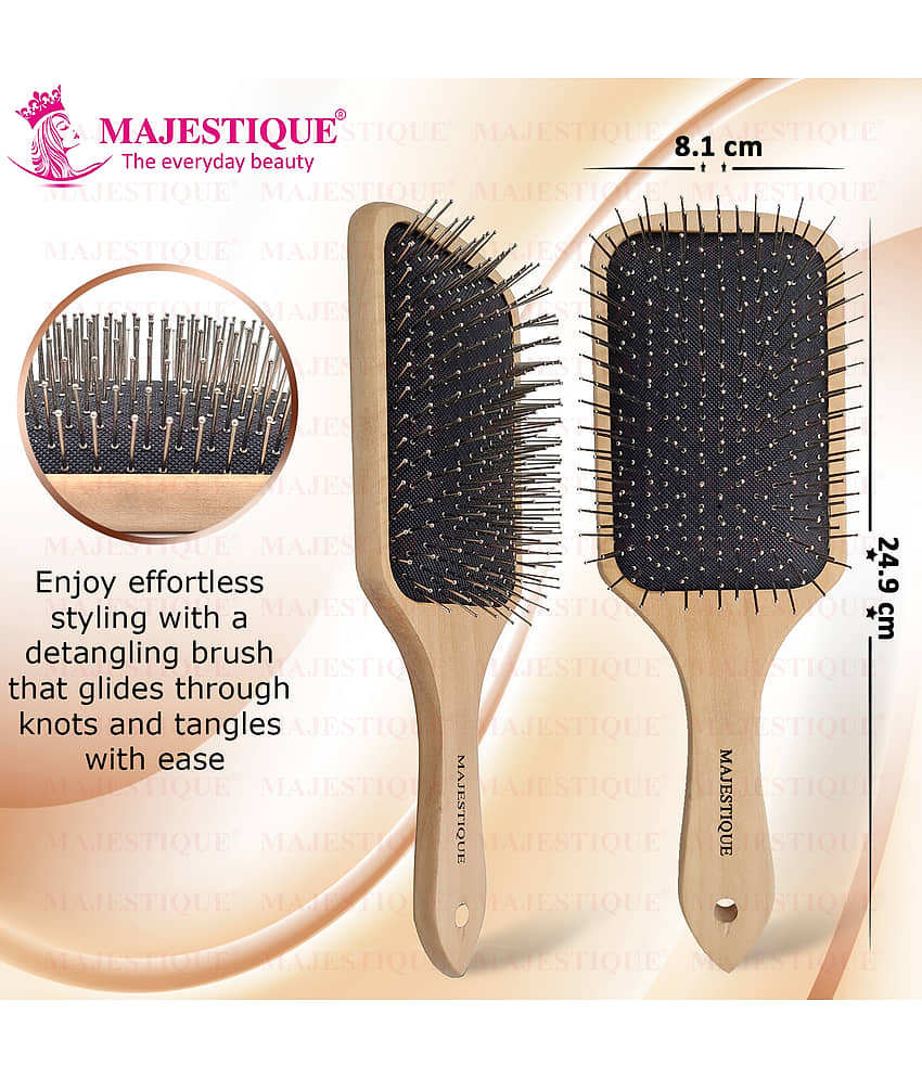 Majestique Premium Wooden Metal Pin Brush, Eco Friendly Wooden Hair Brush with Metal Pin Bristles view 2