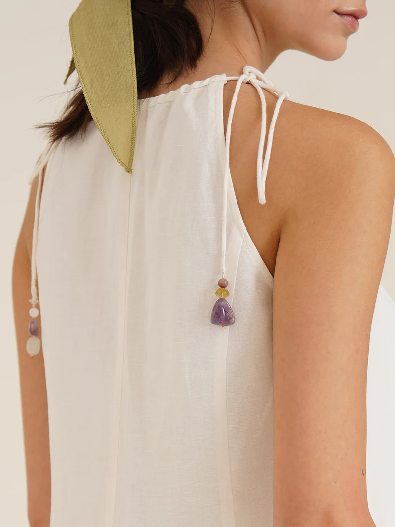 ANAHIT - Organic Cotton Linen Maxi Dress with Embroidery view 2