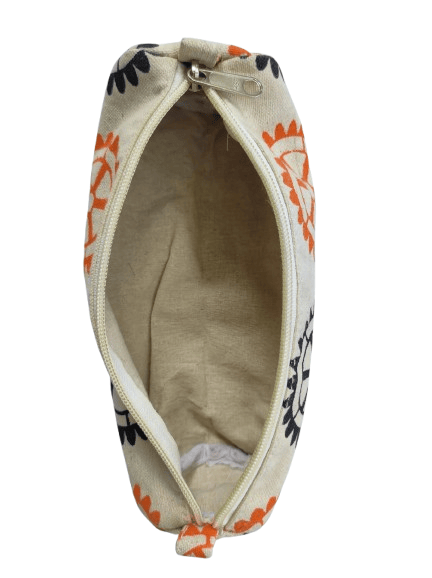 Handcrafted Cotton Canvas Zippered Pencil Pouch with Unique Gear Design - Perfect for School, Office, and Travel view 2