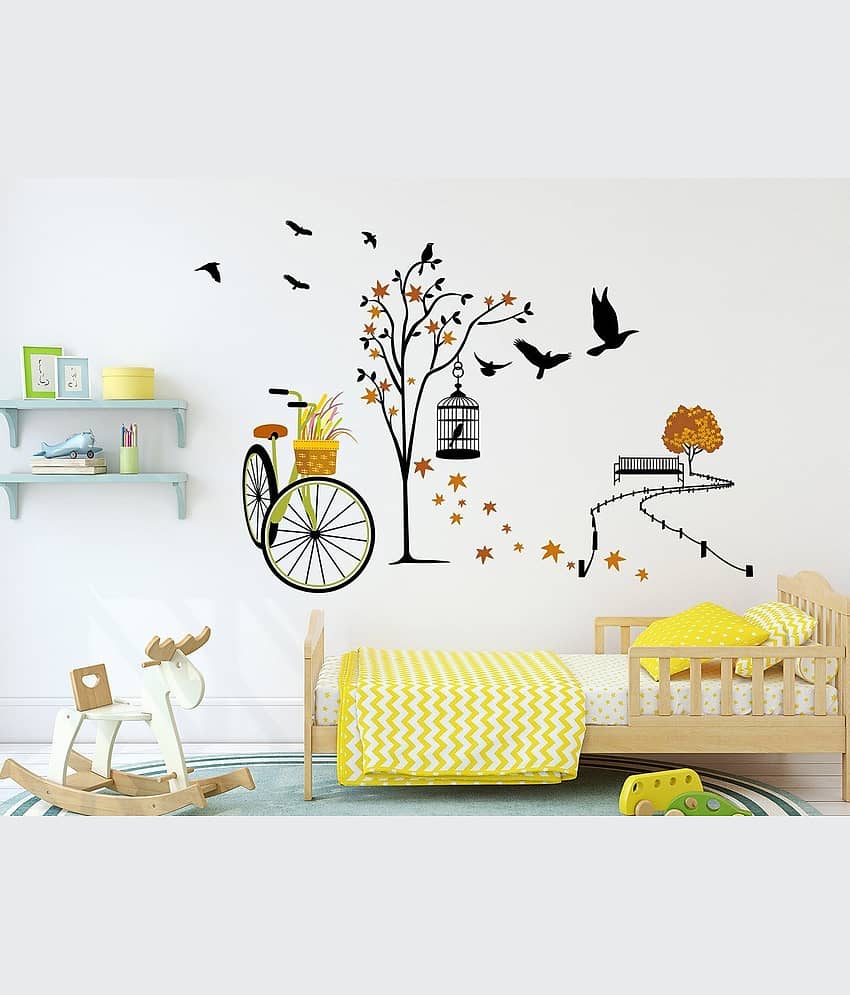 Asmi Collection Beautiful Tree Cycle and Birds in Autumn Wall Sticker ( 90 x 135 cms ) view 2