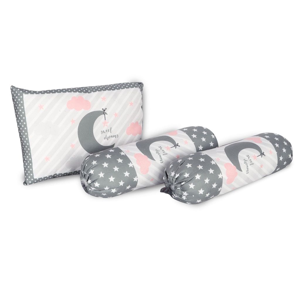 LOREM Grey 3 Pillows & Rectangle Shape Moon Cotton Baby Bed for 0-1 Year BB107 view 2