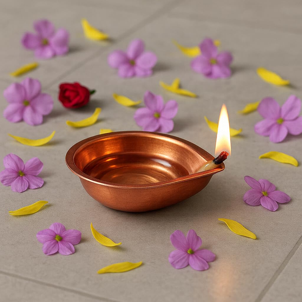Copper Diya for Puja (Pack of 2) � No. 1 Small Size (47 mm x 57 mm) � Traditional Waterdrop Shape Deepak � Copper Agal Vilakku for Pooja, Home & Office Decor, Festival & Gift view 2