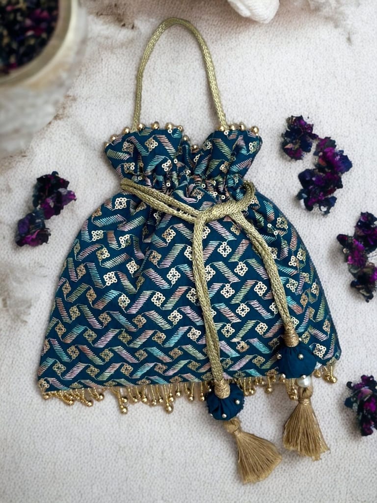 ART BY CHAITASI Embellished Designer Potli Bag with Protective Box, Handbag, Wristlets, Clutch for Women, Girls with Handmade Embroidery, Sequin, Beads Work for Parties, Weddings view 2