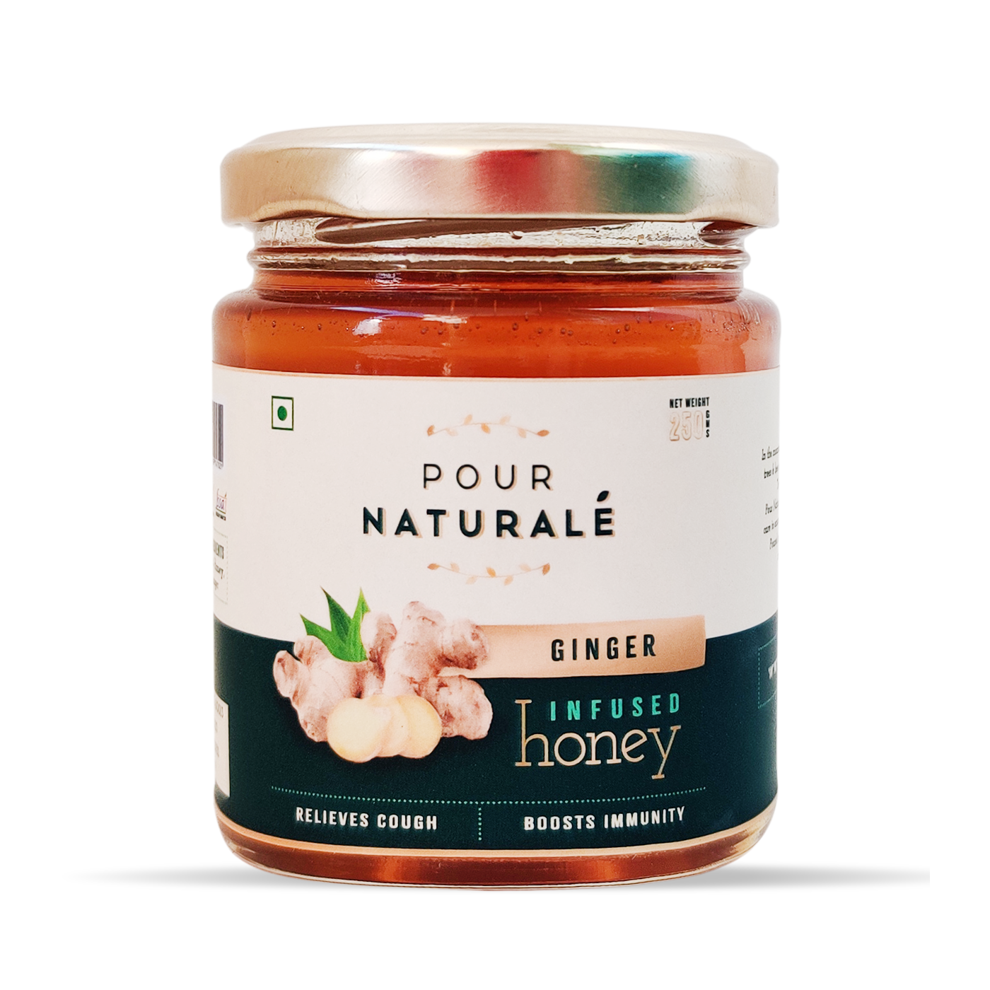 Pour Naturale Honey: Ginger Flavoured Honey| Pure Natural Honey Infused with Natural Ginger | Helps breathe better, build immunity| Glass Jar (250gm)