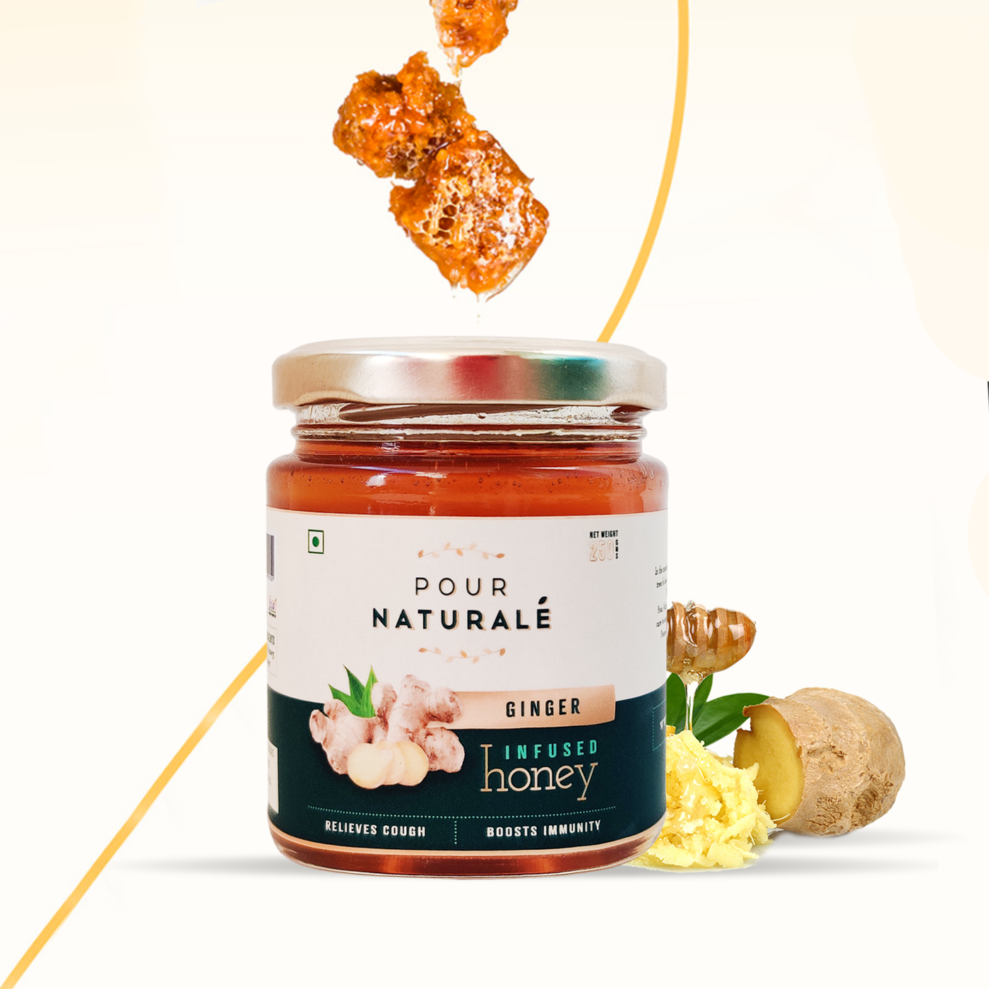 Pour Naturale Honey: Ginger Flavoured Honey| Pure Natural Honey Infused with Natural Ginger | Helps breathe better, build immunity| Glass Jar (250gm) view 2