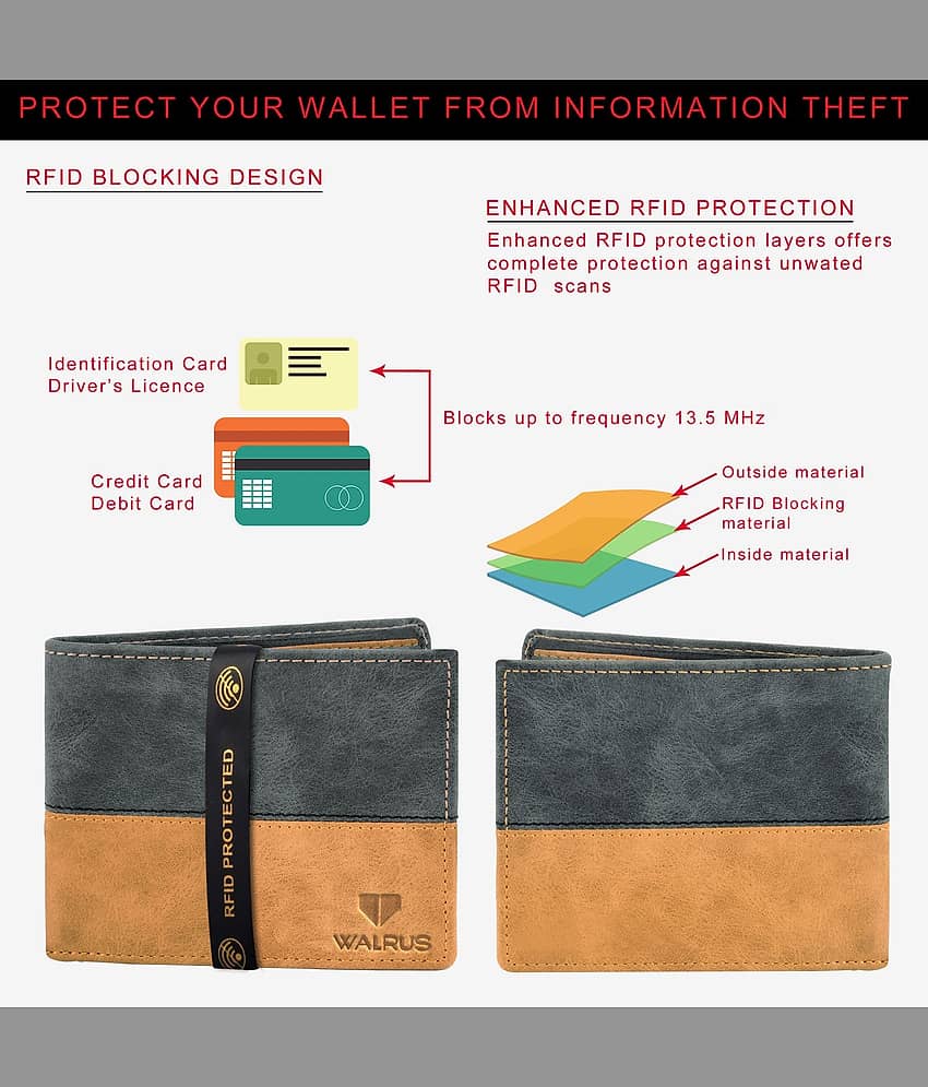 Walrus - Multicolor Faux Leather Men's RFID Wallet ( Pack of 1 ) view 2