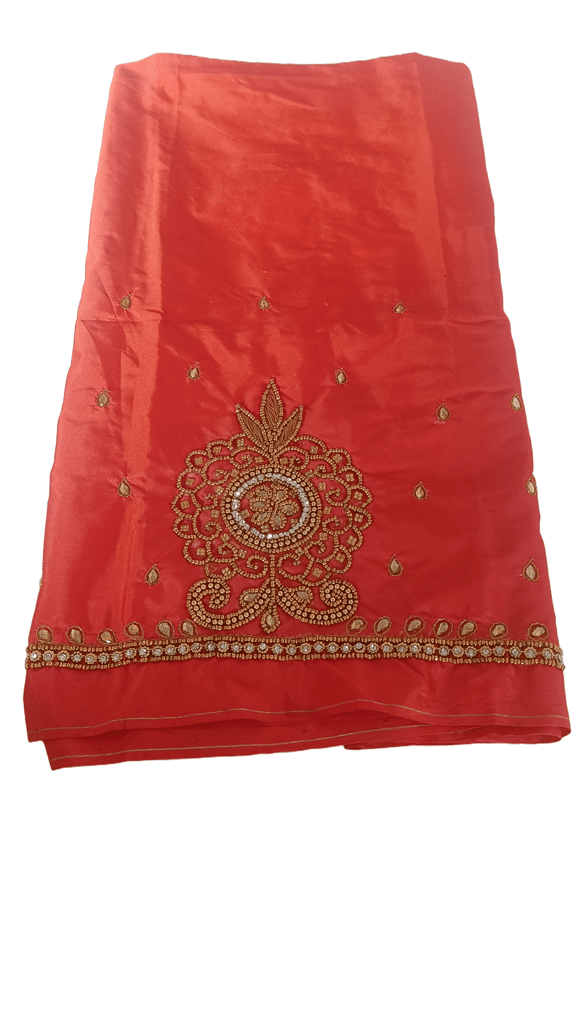 Orange Saree Blouse with Stone and Zari Embroidery Work view 2