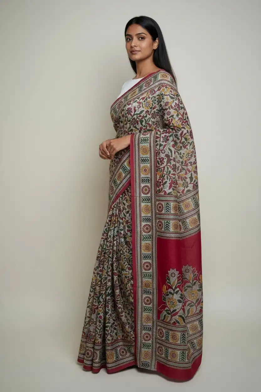 Sambalpuri Handloom Cotton Saree with Blouse — Maroon and Grey view 2