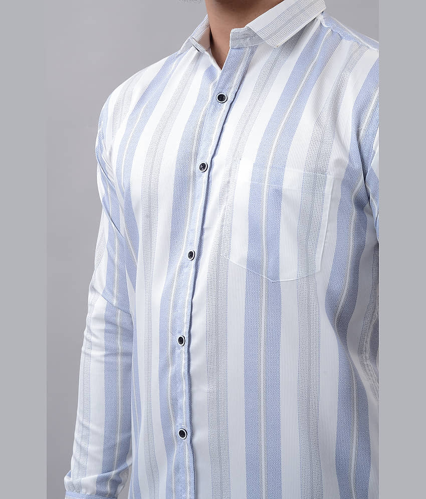 MOUDLIN Cotton Blend Slim Fit Striped Full Sleeves Men's Casual Shirt - Light Blue ( Pack of 1 ) view 2