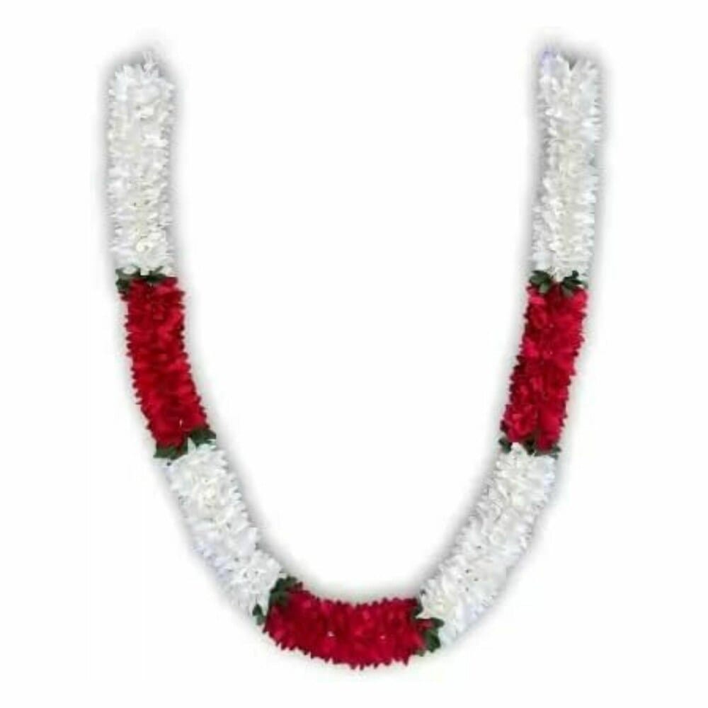 SHREE BALAJI ENTERPRISES Handmade Mala for God 40 Inch for Photo Frame Home & Temple Artificial Flowers Made of Cloth Red and White Mix Garland (Red-White)