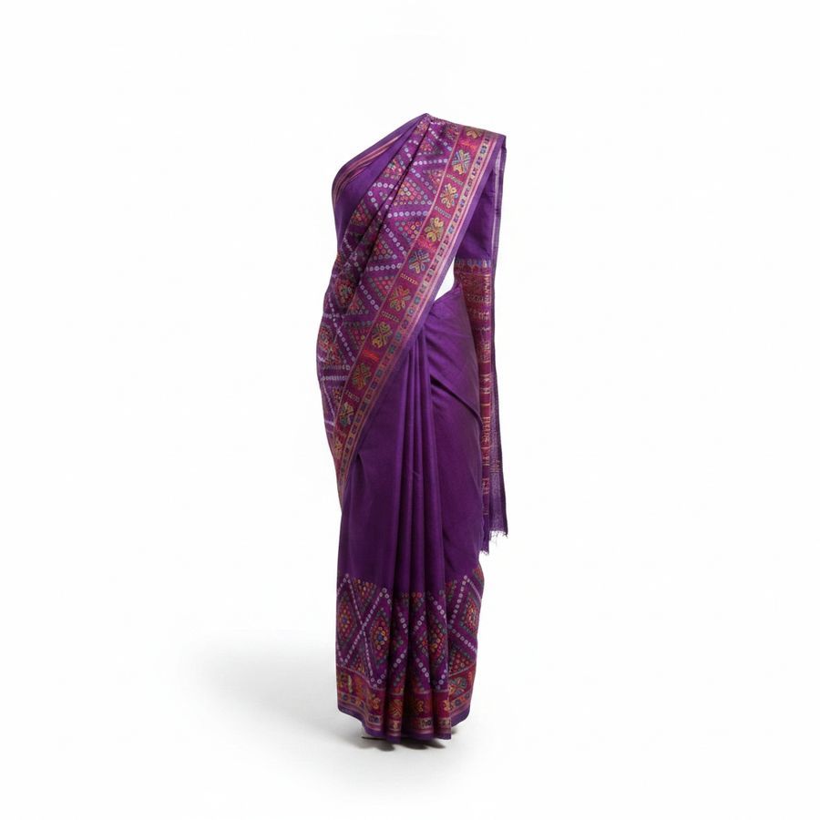 Purple Traditional Border Saree view 2