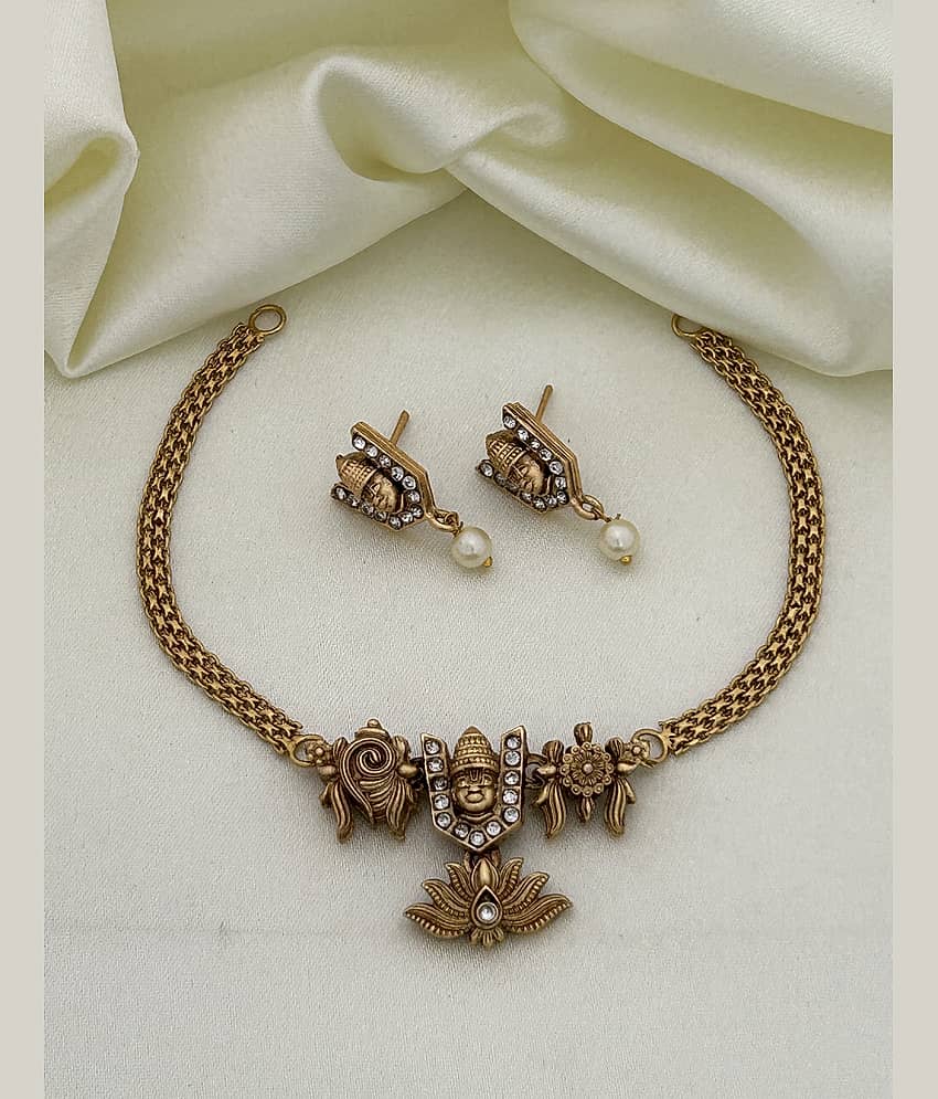 ROFARWORD Gold Brass Necklace Set ( Pack of 1 )