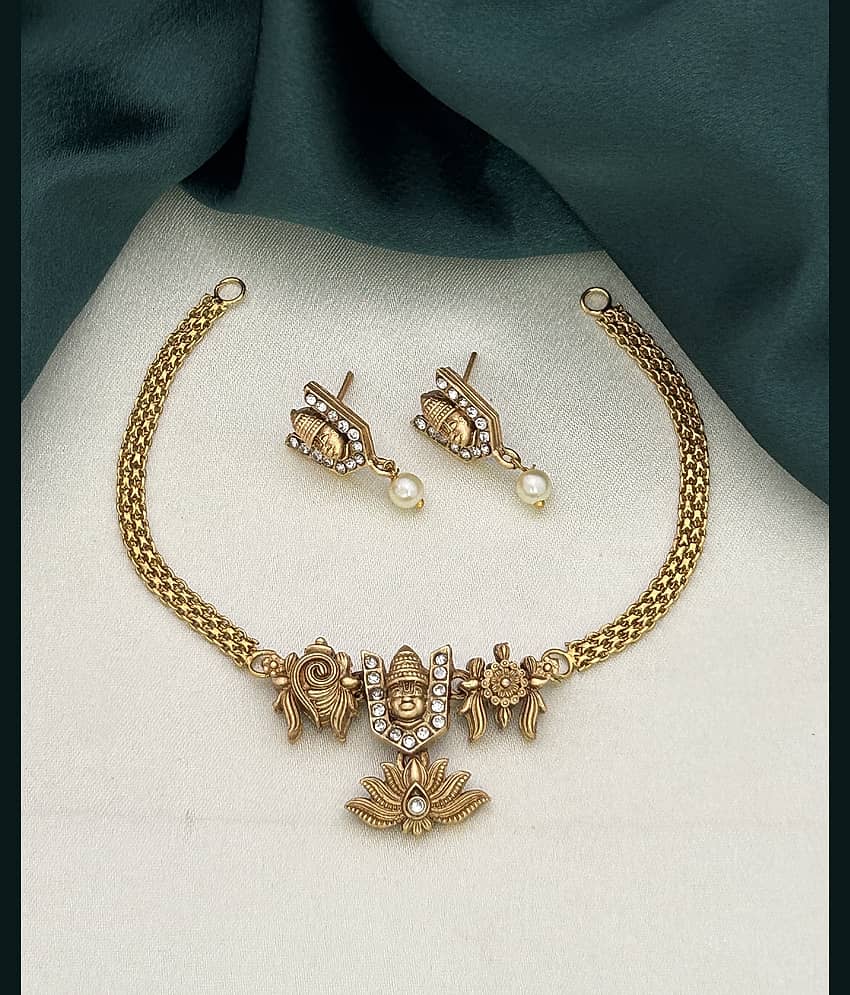 ROFARWORD Gold Brass Necklace Set ( Pack of 1 ) view 2