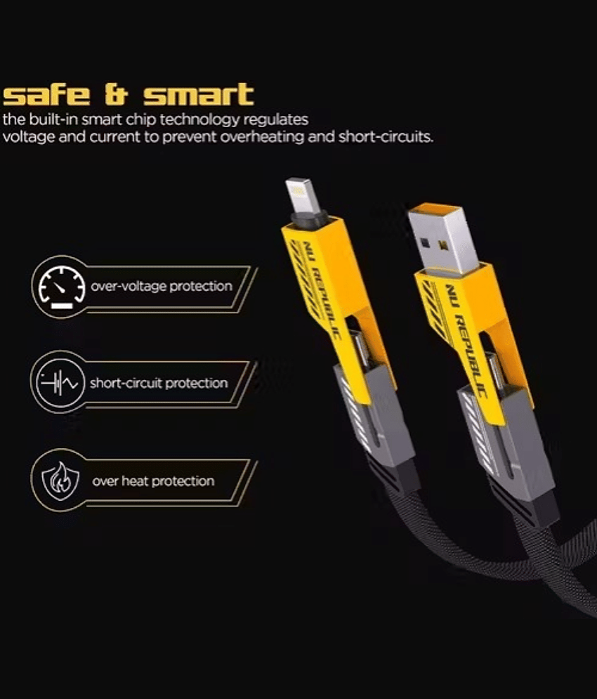 Super-Fast Charging Cable | 65W 480 Mbps 4-in-1 USB A/Type C to Lightning/Type C | 1.0m Tangle-Free Braided Cable | Multiport for iPhones, iPads, Android Devices, Tablets, and MacBooks view 2