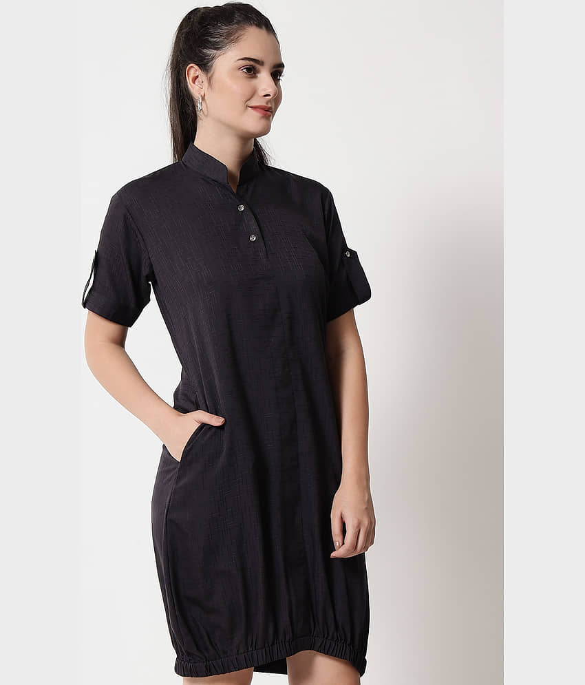 TOGZZ Women Crepe Solid Shift Dress ( Black ) view 2