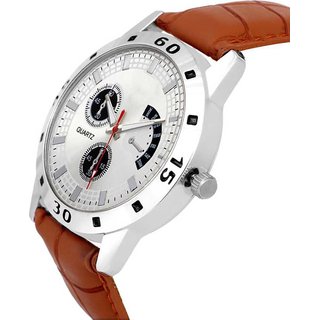 HRV Stylish Sport Cronograph Pattern Brown Leather Strap Watch For Boys Smart Analog Watch For Men view 2
