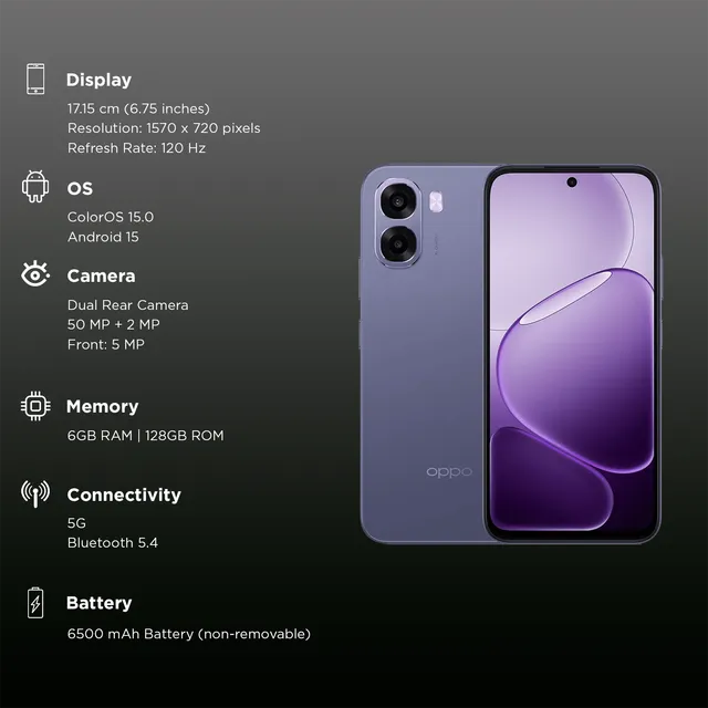 OPPO a6s 5G (Plum Purple, 4GB RAM, 128GB Storage) view 2