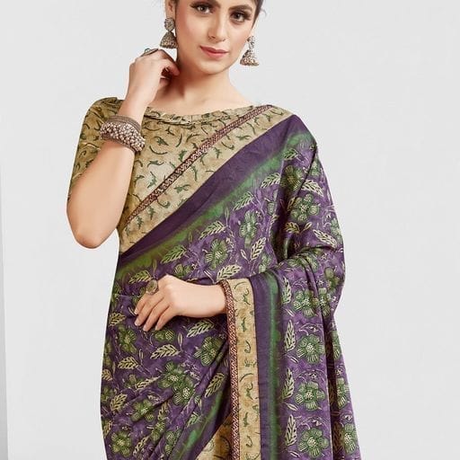 Digital Printed Georgette Saree in Purple view 2
