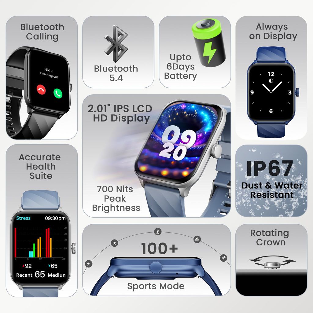 CELLECOR E5 Connect 2.01" IPS HD Display | 700 NITS | BT-Calling | AOD | IP67 | BT v5.4| Smartwatch view 2