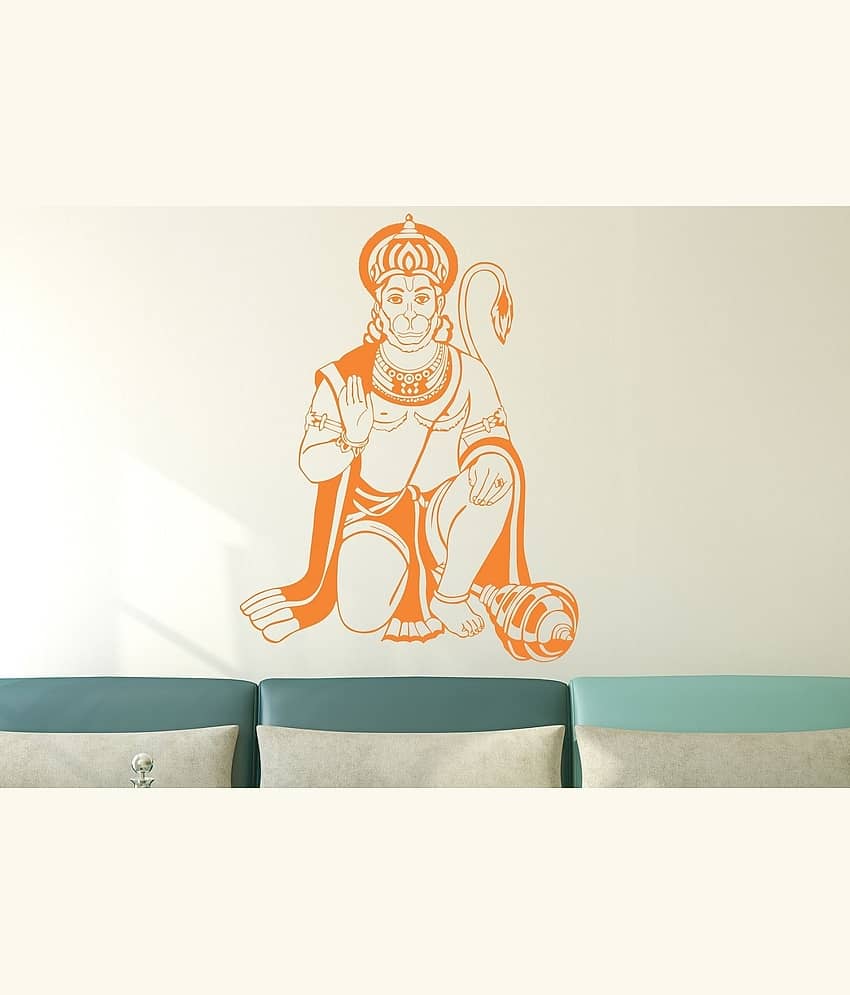 Asmi Collection Saffron Color God Jai Hanuman Wall Sticker ( 82 x 60 cms ) view 2
