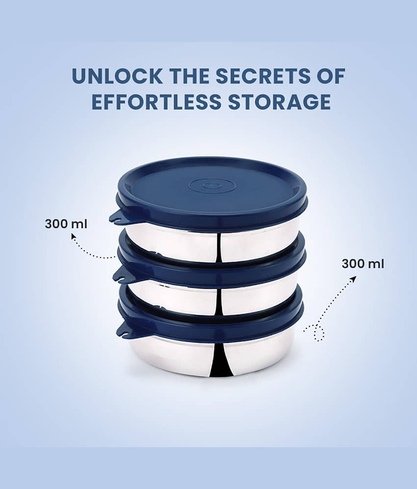 Oliveware Steel Navy Blue Food Container ( Set of 3 ) view 2