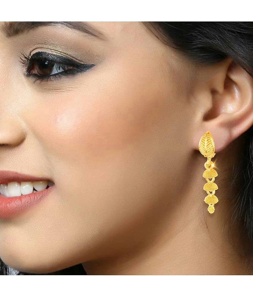 Vighnaharta Filigree work Gold Plated alloy Hoop Earring Clip on fancy drop Bali Earring for Women and Girls [VFJ1603ERG] view 2