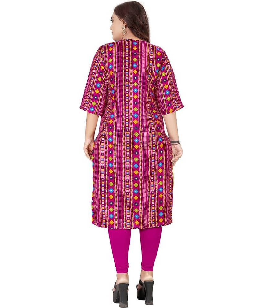AMTHI Cotton Blend Printed Straight Women's Kurti - Pink ( Pack of 1 ) view 2