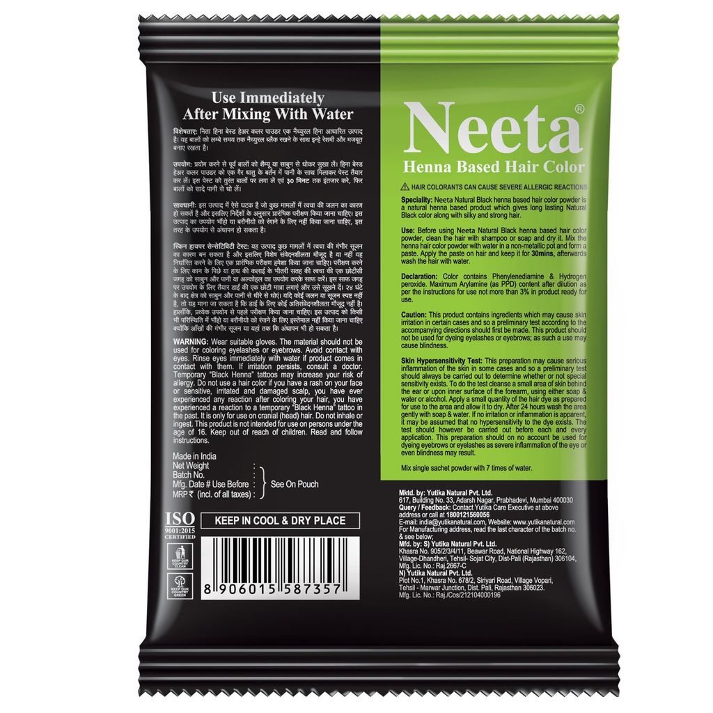 Neeta Henna Based Hair Color Natural Black 10g Pack of 10, Silky and Shiny Powder Hair Colour with Benefits of 5 Natural Herbs view 2