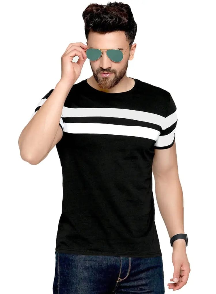 Striped Men Round Neck Half Sleeves T-Shirt view 2