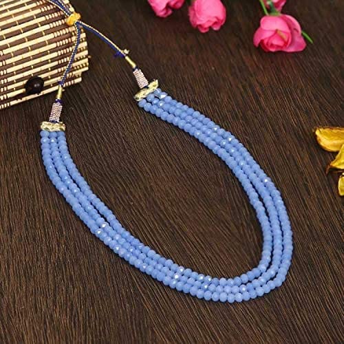 Semi Precious Crystal Gemstone Beads 3 Layer 16 Inch Long Multistrand Necklace for Women (Same as Image) firozi view 2