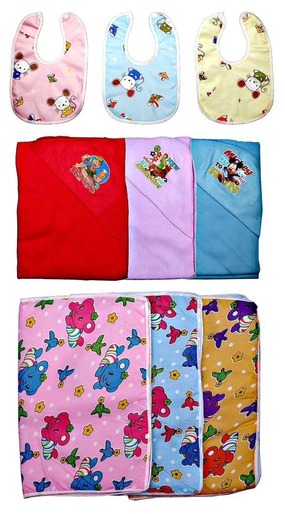 newborn Baby Girl and Baby Boy 3 Bib Apron Water Proof Sheet for Baby Bed Protection Mat (0-6 Month)Random Print Blanket wrapper/ Baby Bath Towel