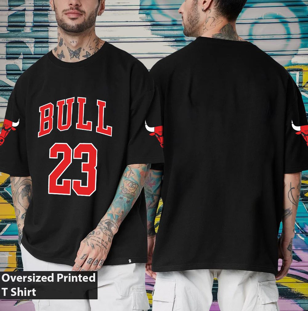 Scott Fincher Oversized Men's Casual Short Sleeve T-shirt with BULL 23 Print : AA(ARN)BLACK_79 view 2