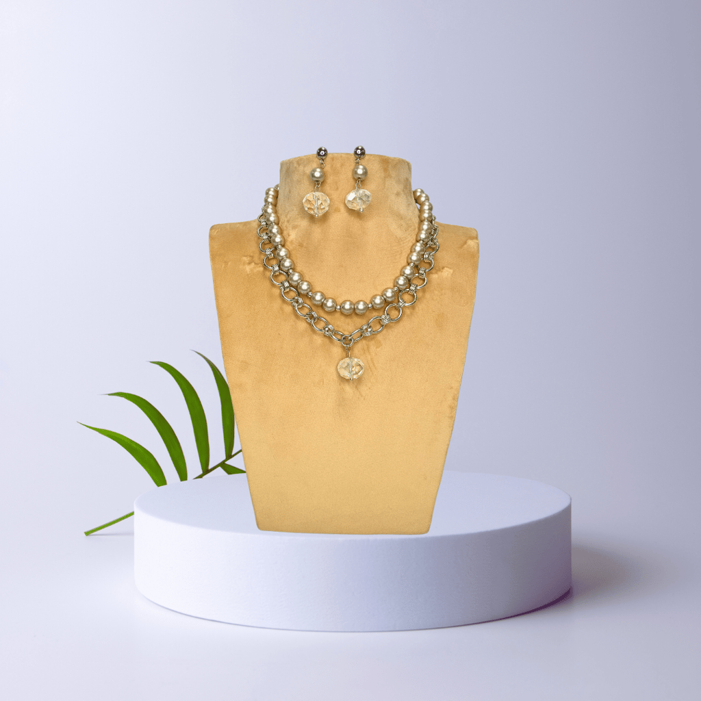 Glass Bead Necklace with chain view 2