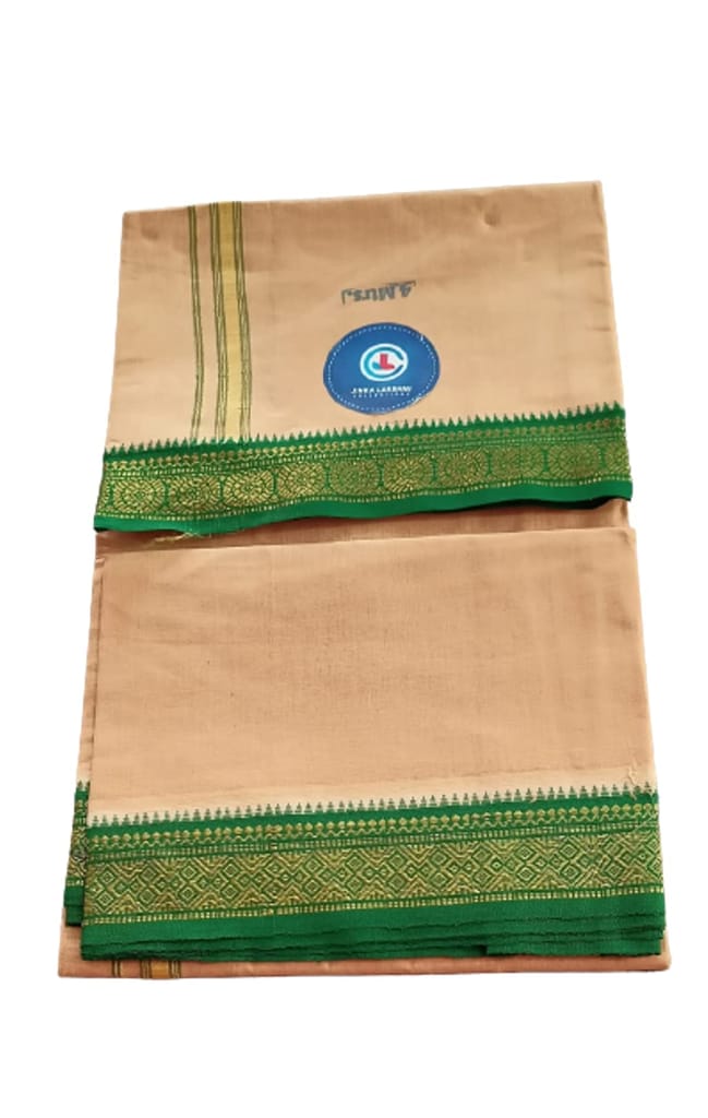 Jinka Lakshmi Collections 100% Handloom Cotton Dhoti With Zari Border Up and Down 4 Meters Unstitched Pack of 2 (Multicolor-1) view 2