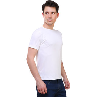 Cssb Mens White Solid Cotton Lycra Round Neck T-Shirt view 2