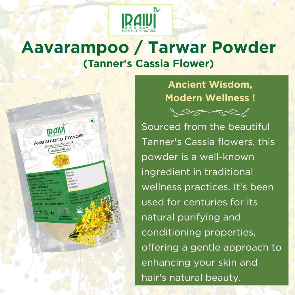 IRAIVI Premium Avarampoo Powder-200g | Tarwar | Tangedu Puvvu | Tanner's Cassia Flower | Blood Sugar Management | Digestive Health | 100% Pure & Natural |Glowing Skin | Shiny Hair view 2