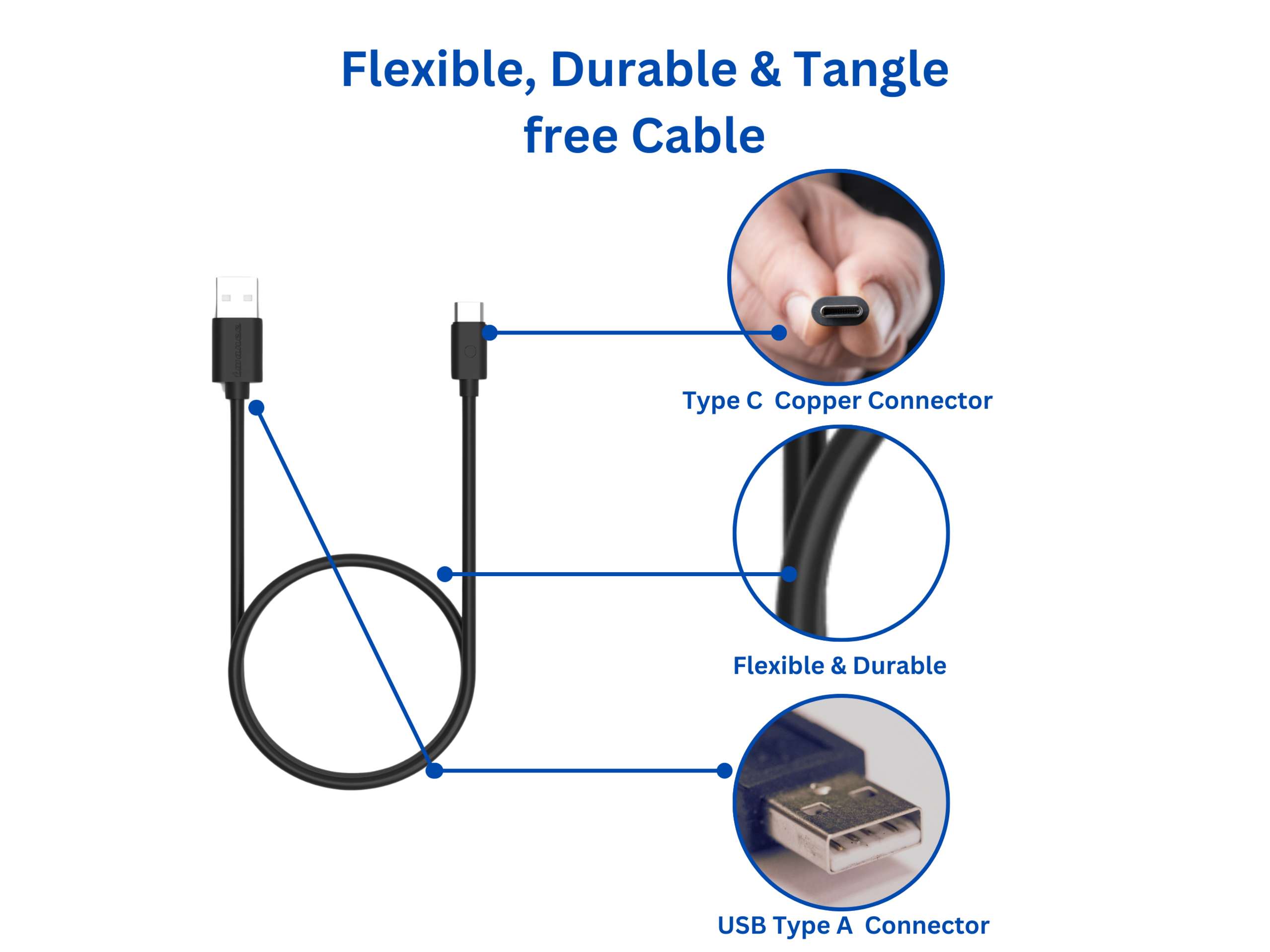 Twance T20 PVC- Type C to USB Charging & data transfer Cable, 1 M, Black - 2 quantities view 2