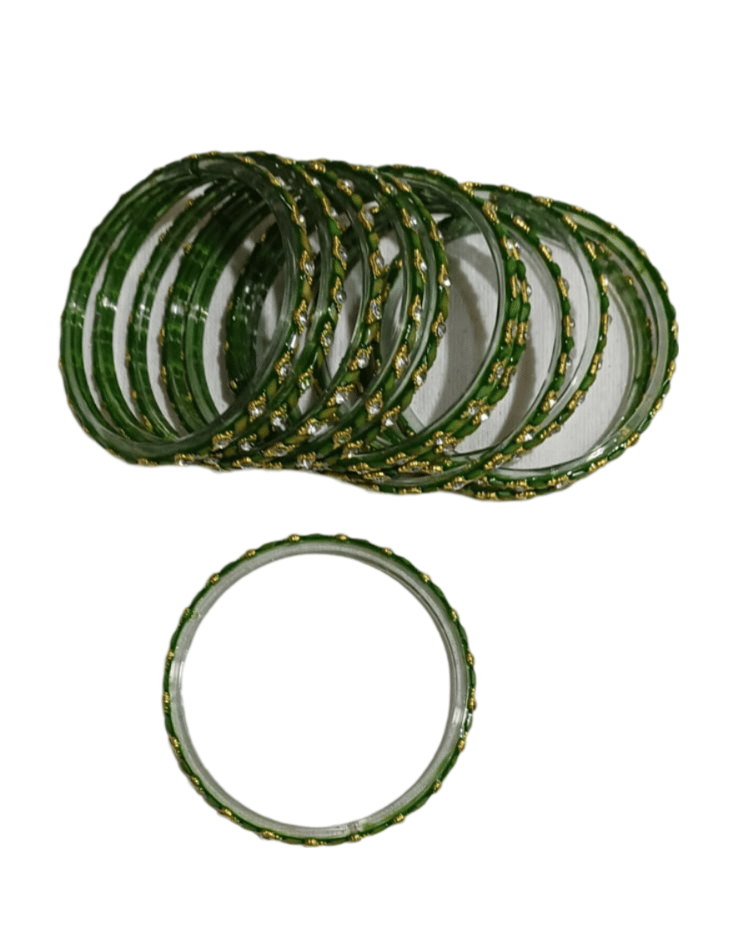 Green and Gold Glass Bangle Set with Rhinestones view 2