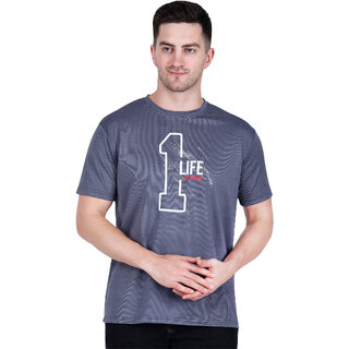 Life Dream Mens Grey Dotted Cotton Blend Round Neck T-Shirt