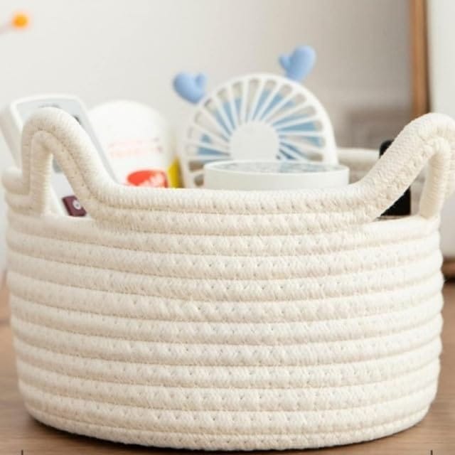 Generic Cotton Pack Of_1 Cat Basket 8x4 Inch Storage Basket For Clothes (White)-PID66472 view 2