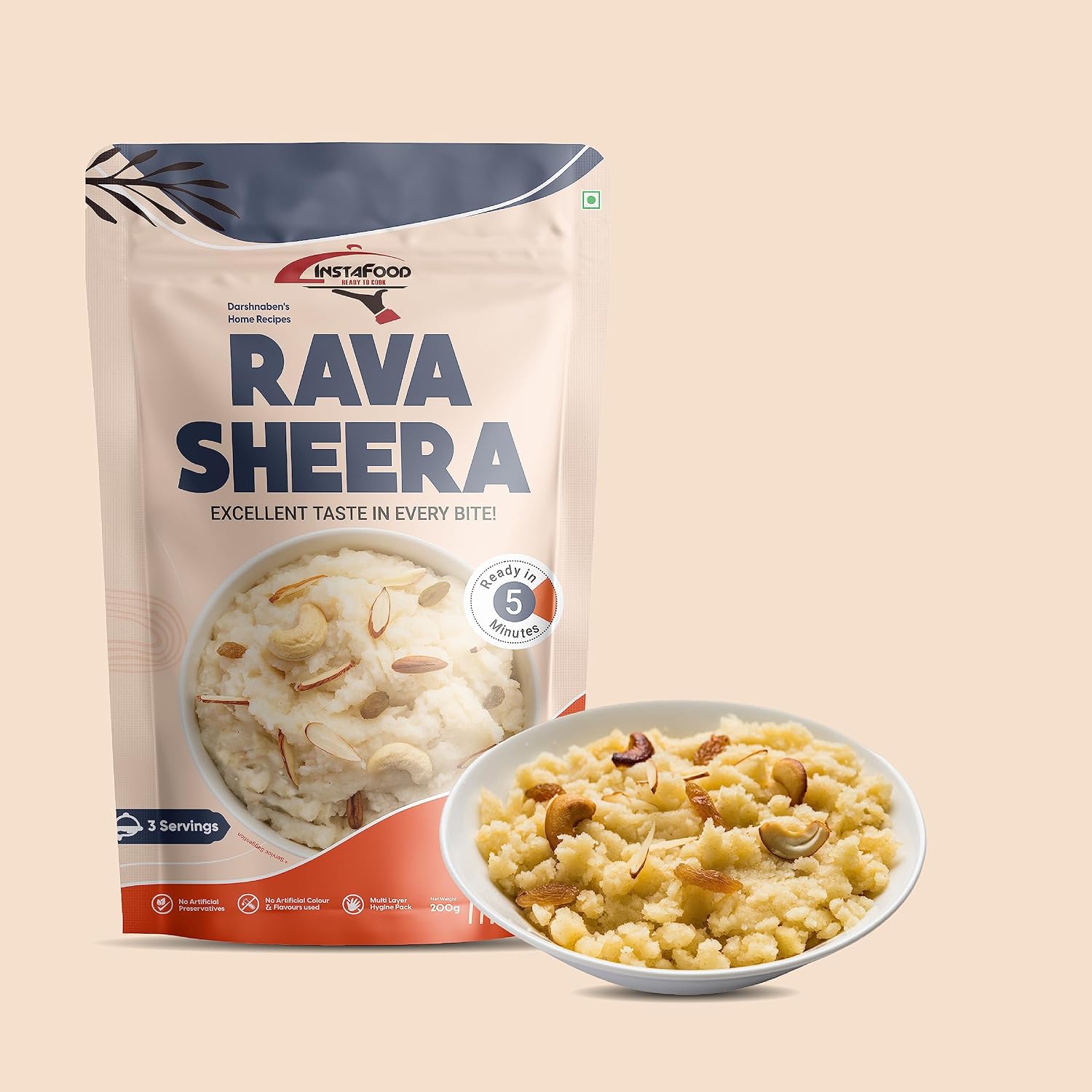 INSTAFOOD Rava Sheera | Ready to Eat & Cook Meal 3-4 Servings | After Cooking Gets 400 gm to Serve | Zip Lock Packaging | Vegetarian Meal | Easy to Make Food|Just Add Water and Cook, 200 gm view 2