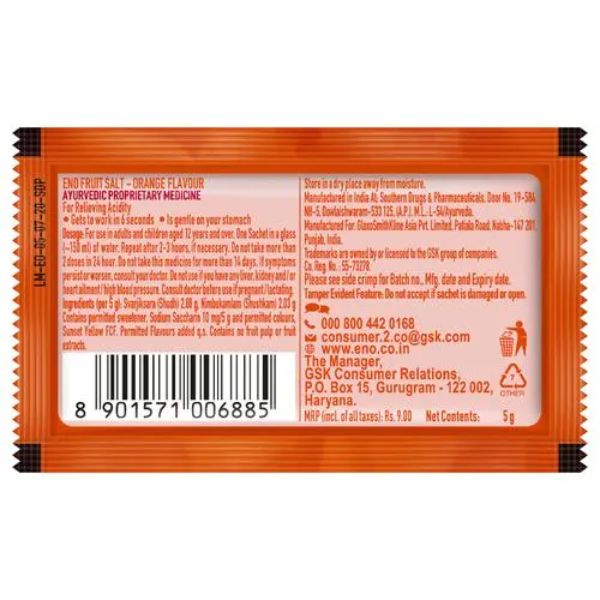 Eno Fruit Salt Orange Flavor 5 Gms Pouch view 2