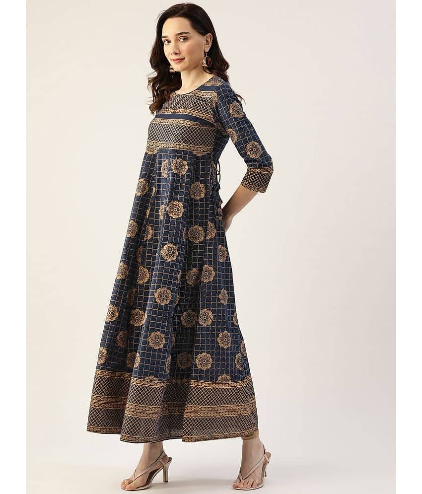 HISHAM - Blue Cotton Women's Anarkali Kurti ( Pack of 1 ) view 2