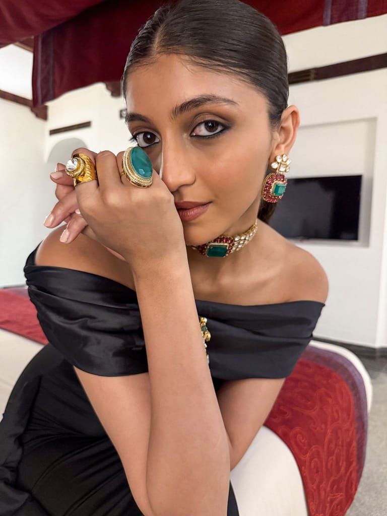 Samaira Gold Crystal Circular SP Ring view 2