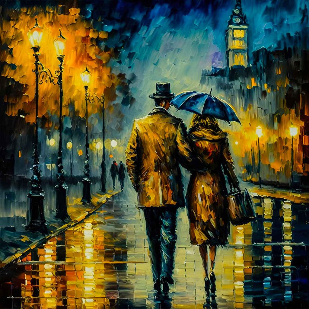 ROMANTIC COUPLE WALKING IN THE STRRET 24in X 24in WITH BLACK FRAME view 2