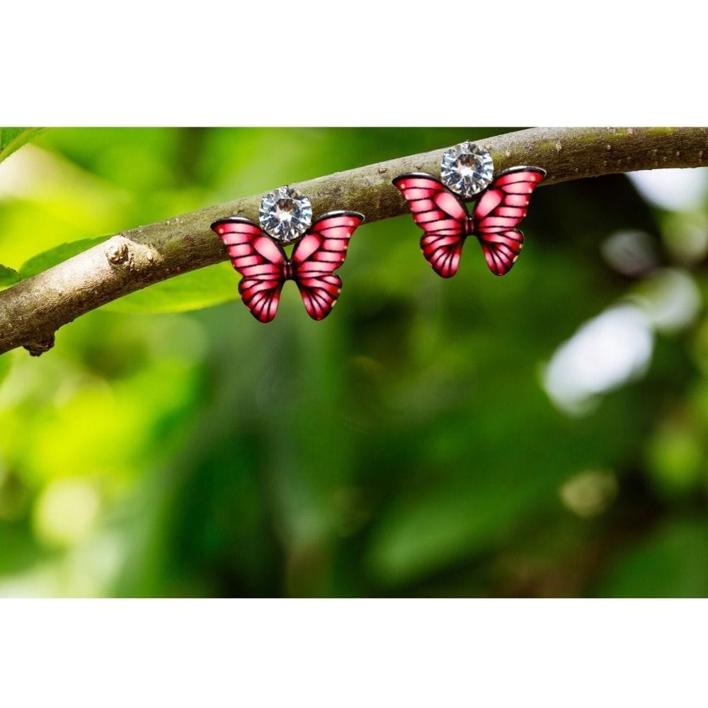 Jewelryklub Zircon Studded Multicolored Butterfly Design Stud Earrings For Girls & Women Design 4 view 2