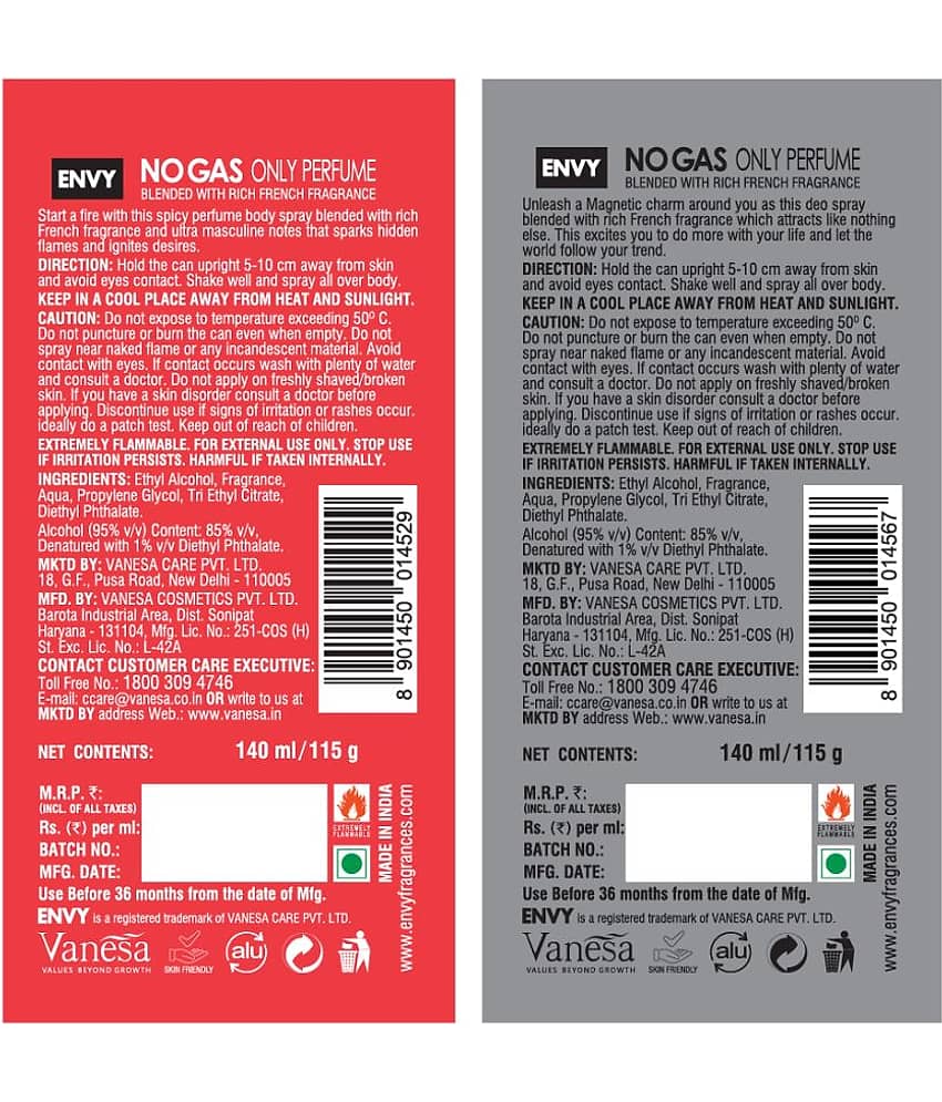 Envy Fiery Deo & Magnetic Deodorant Spray for Men 140 ML Each (Pack of 2 ) view 2