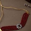 Cardinal American Diamond Maroon Color Multistring Gold Plated Brass Choker Necklace set view 2