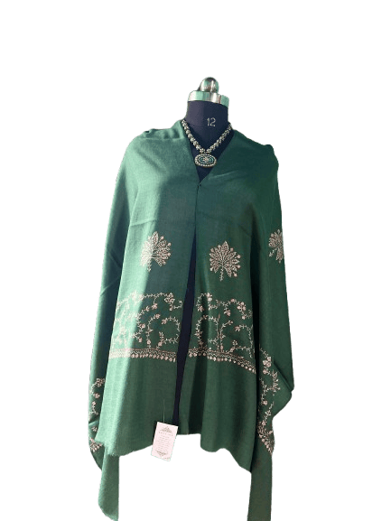 Green Wool Stole with Kashmiri Embroidery view 2